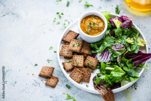 Thyme Crackers Served with Salad and Chutney