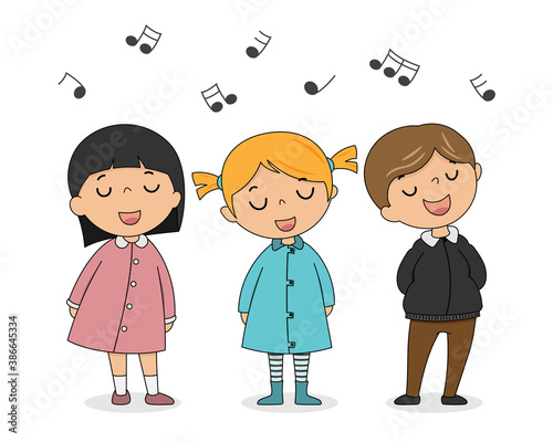 Group of children singing. Isolated vector