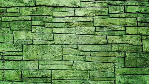 Green brick block wall texture background.