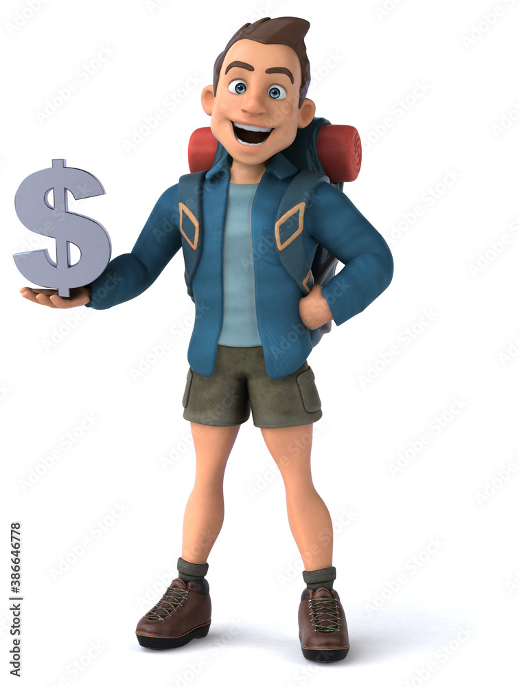 Fun illustration of a 3D cartoon backpacker Fun illustration of a 3D cartoon backpacker