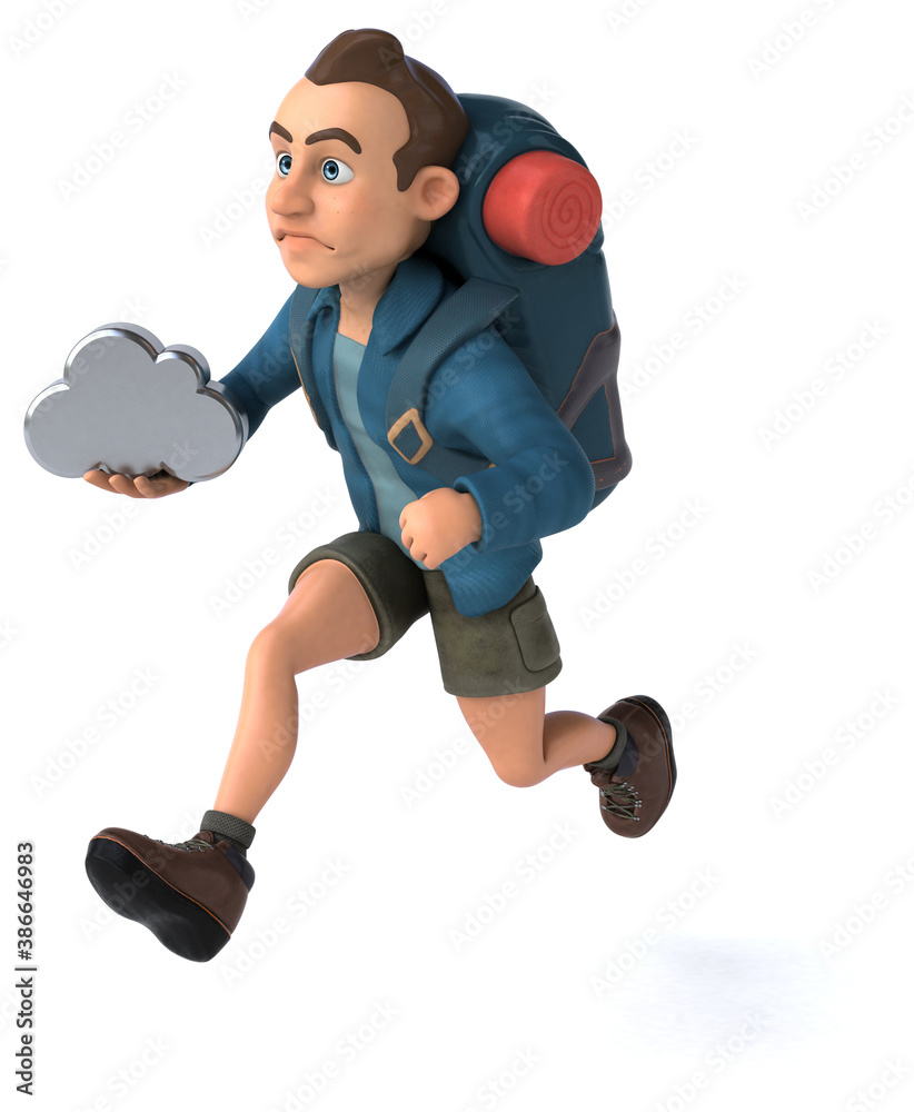 Fun illustration of a 3D cartoon backpacker Fun illustration of a 3D cartoon backpacker