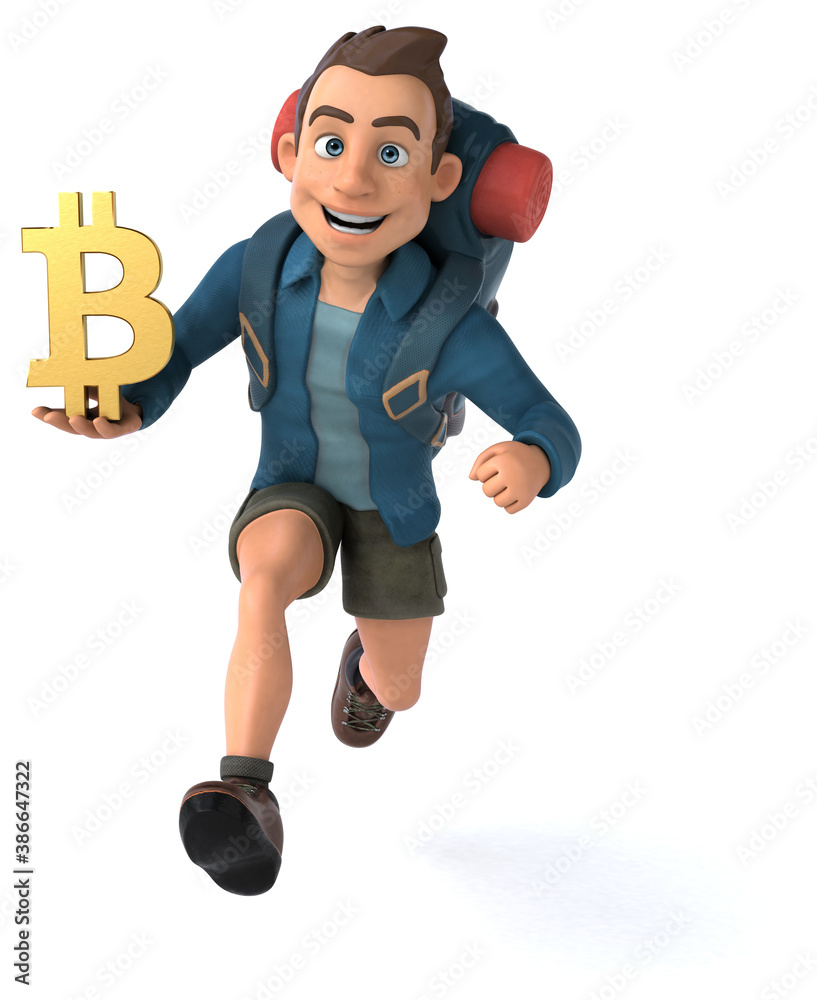 Fun illustration of a 3D cartoon backpacker Fun illustration of a 3D cartoon backpacker
