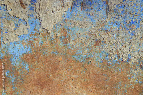 Metal with blue paint and rust.Texture of old metal.