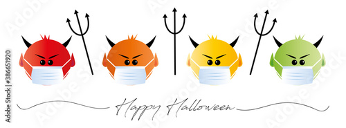 cute corona halloween devils with face masks