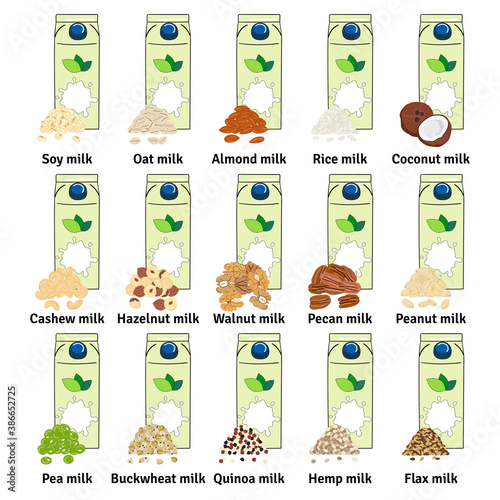 Set of carton boxes with plant-based milk