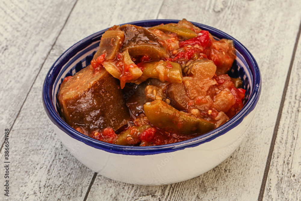 Caucasian vegan cuisine - ajapsandali with vegetables Caucasian vegan cuisine - ajapsandali with vegetables