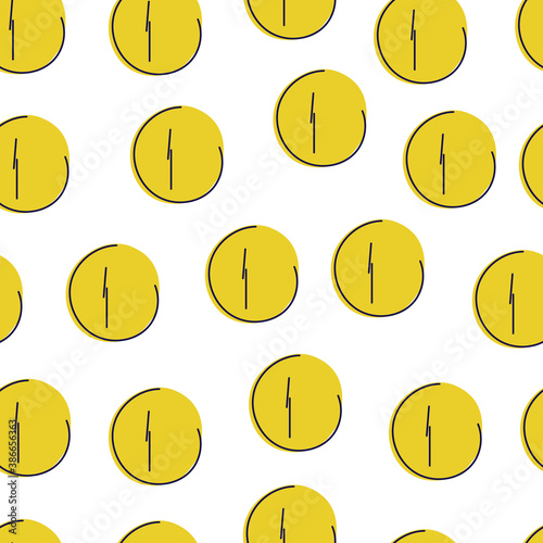 Seamless pattern with freehand drawn yellow full round moon. Moon phases. Sphere Isolated clipart. Doodley. Flat.