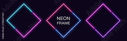 Neon rhomb Frame. Set of rhombus neon Border in 2 diagonal parts. Geometric shape