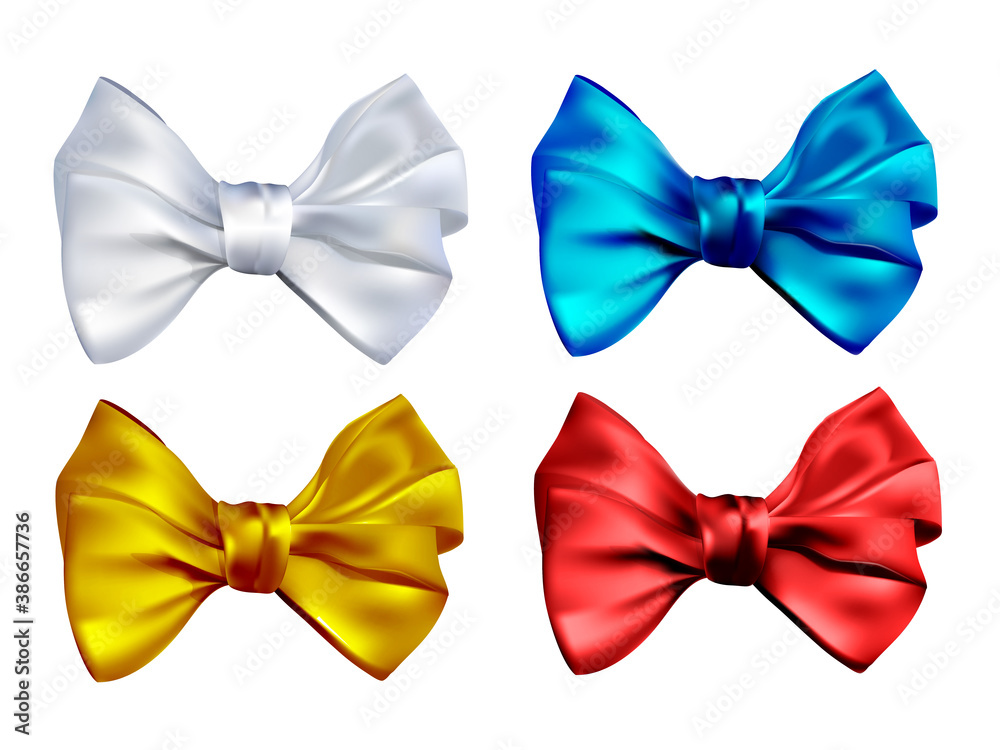 Set realistic color bows, vector illustration isolated on white