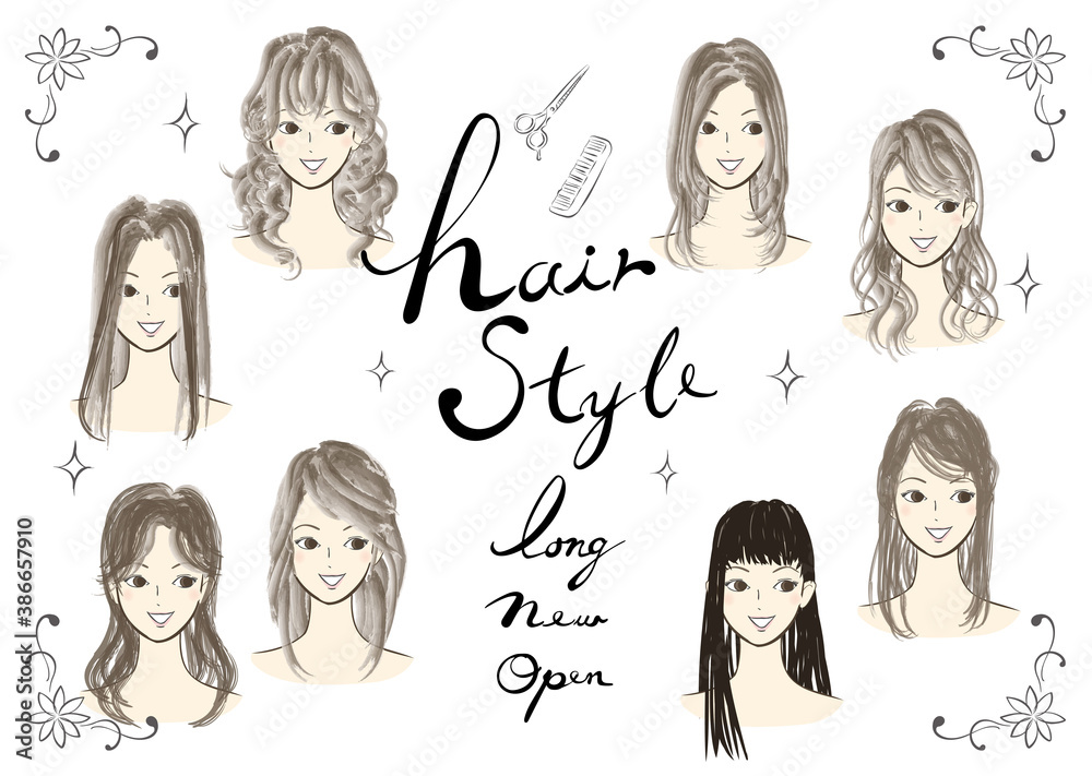 若い女性のヘアスタイルのイラスト集合 おしゃれな髪型のファッション系ベクターイラストのセット Stock Vector Adobe Stock