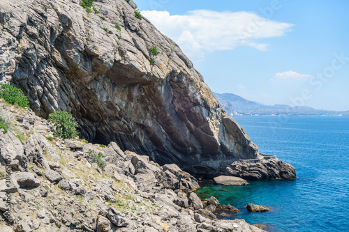 Panorama of Chaliapin Grotto, cave naturally hidden nearby Black Sea coastline. Located near resort town Novyi Svit, Crimea photo