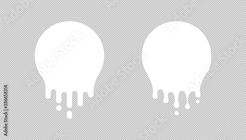 Paint drip stickers, circle white melt drop vector icons. Vector milk circle melt drops, graffiti paint drip blobs. Vector illustration.
