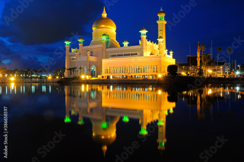 mosque at night in Brunei