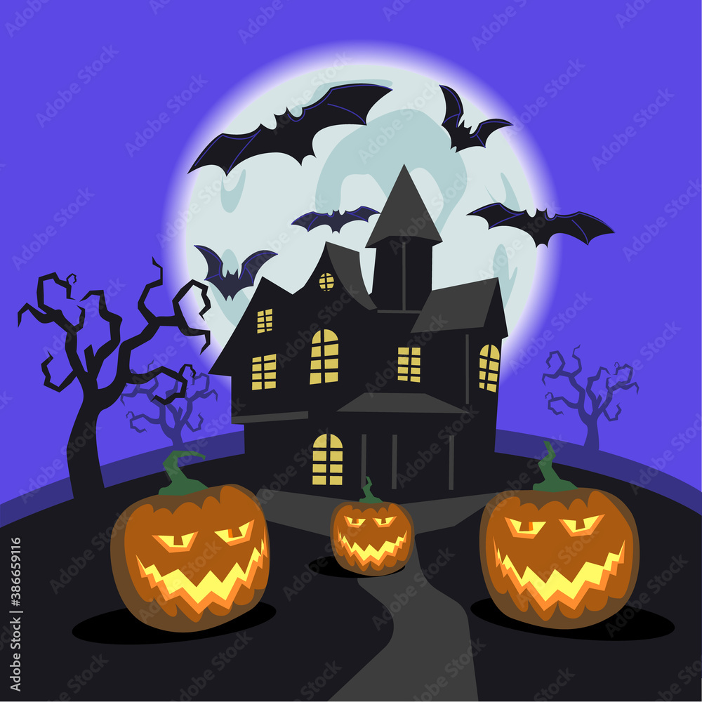Scary house Halloween concept illustration