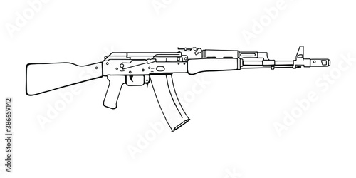 Russian assault rifle AK-47. Vector Outline Illustration