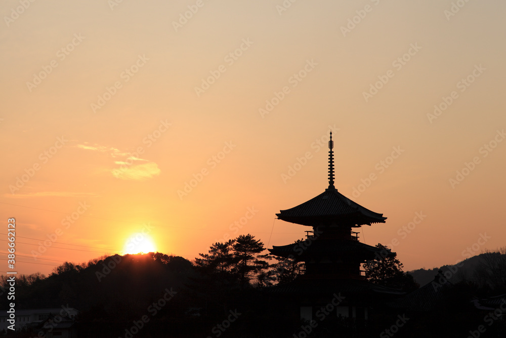 法起寺の夕景