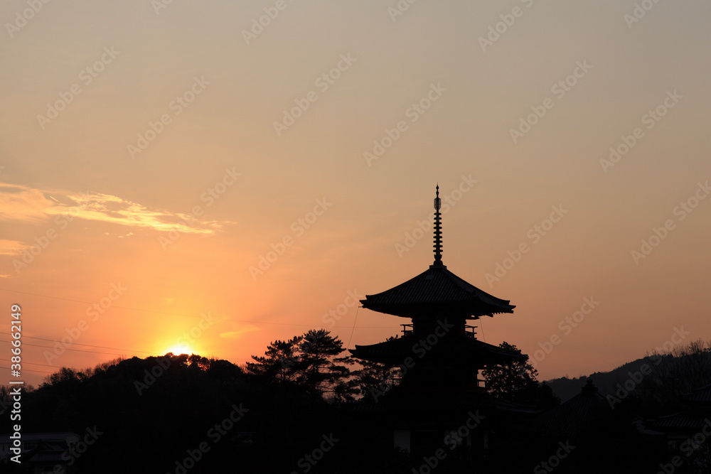 法起寺の夕景