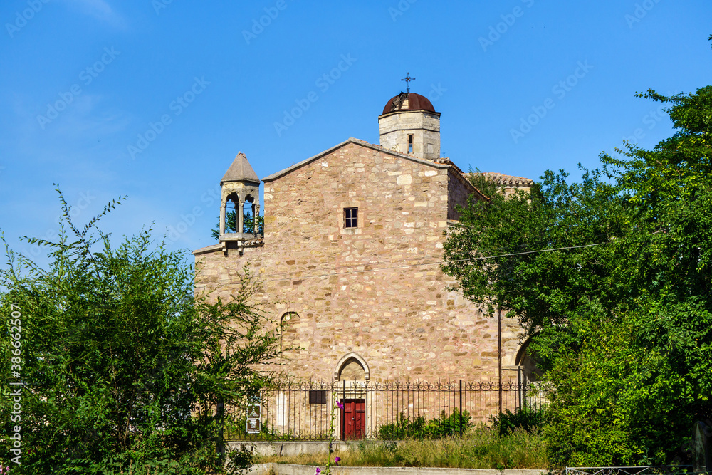 Armenian church of Archangels Michael & Gabriel, Feodosia, Crimea. It was built in XIV century. Though structure is traditional, there is influence of medieval Roman architecture
