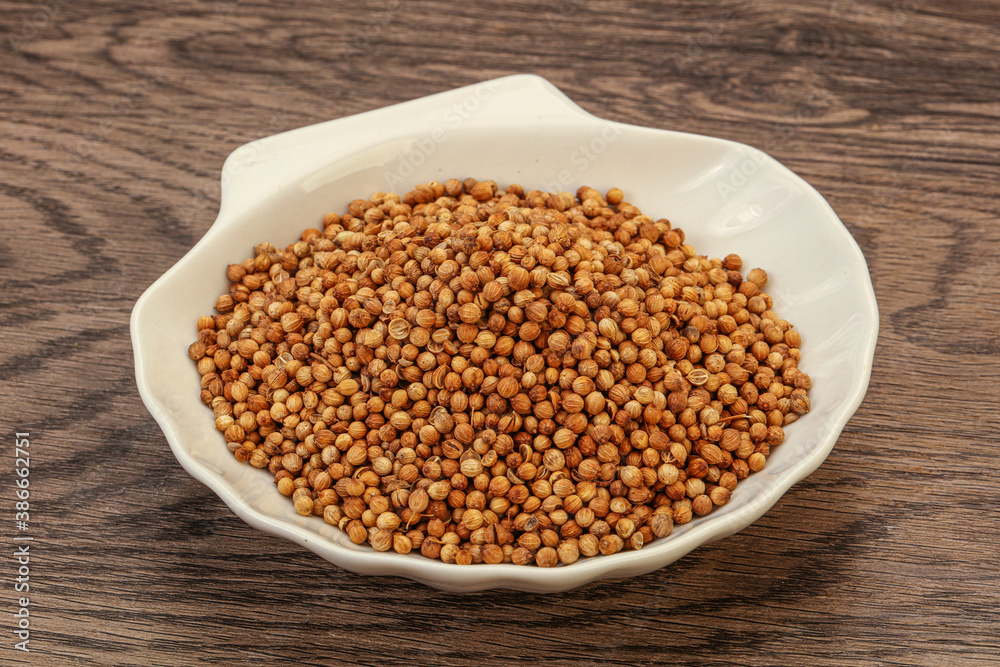Coriander seeds in the bowl Coriander seeds in the bowl