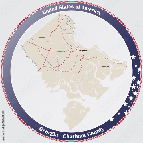Large and detailed map of Chatham county in Georgia, USA.