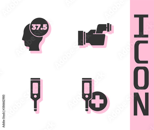Set Digital thermometer, High human body temperature, and Checking icon. Vector.