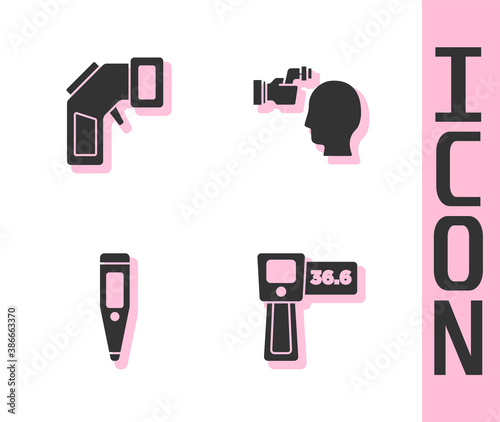 Set Digital thermometer, , and Checking body temperature icon. Vector.