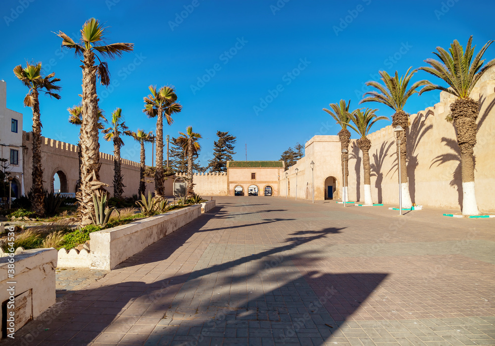 Medina entrance and the old city walls in Essaouira, Morocco.Essaouira is one of the UNESCO World Heritage site.