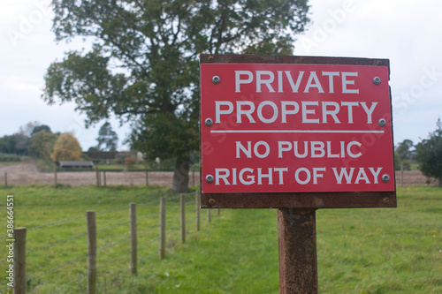 No right of way sign in the countryside