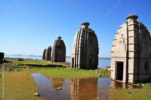 Bathu Ki Ladi are ancient Hindu temple ruins that lay submerged under the waters of Maharana Pratap Reservoir, Pong Dam since 1970. These are believed to have been built by the Pandavas.  photo