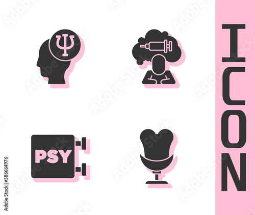 Set Armchair, Psychology, Psi, and Addiction to the drug icon. Vector.