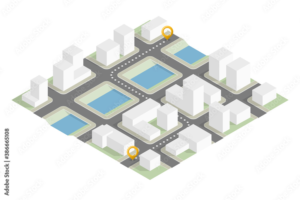 Isometric 3d city delivery van. Cargo truck transportation route, Fast delivery logistic 3d carrier transport, flat isometry city freight car infographic. Low poly style isometry vehicle truck town