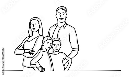 Happy family, mother, father, 2 daughters.
