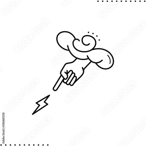 a hand from sky and lightning, god's punishment vector icon in outline