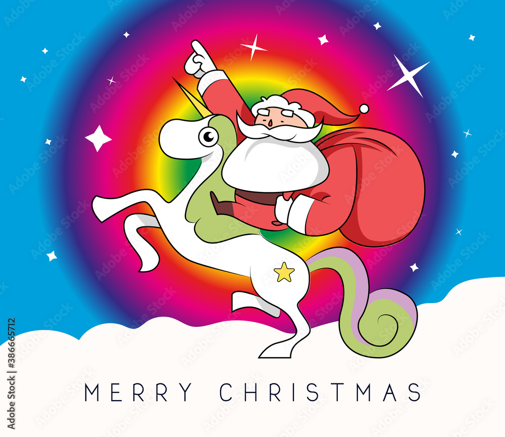 Einhorn Weihnachtsmann Christmas Bunt Weihnachtskarte Vektor Comic  Illustration Santa Claus Frohe Weihnachten Stock Vector | Adobe Stock