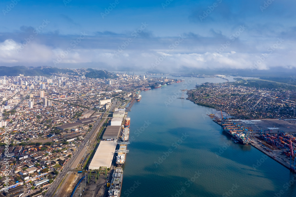 aerial view of the port of Santos in São Paulo, Brazil
