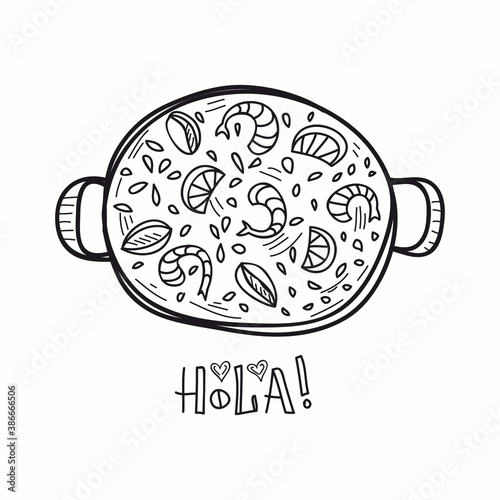 cute drawn paella. quick drawn vector sketch