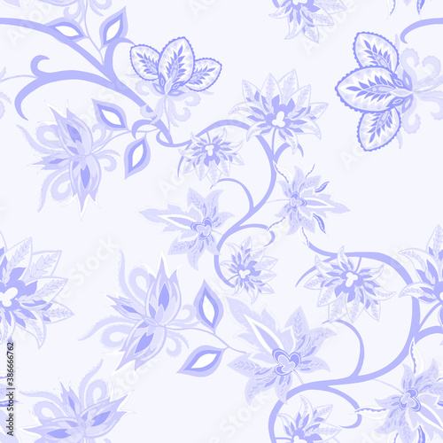 Oriental motives. Seamless pattern with beautiful ethnic flowers and paisley. Floral decoration. Traditional paisley pattern. Textile design texture.Tribal ethnic vintage seamless pattern.