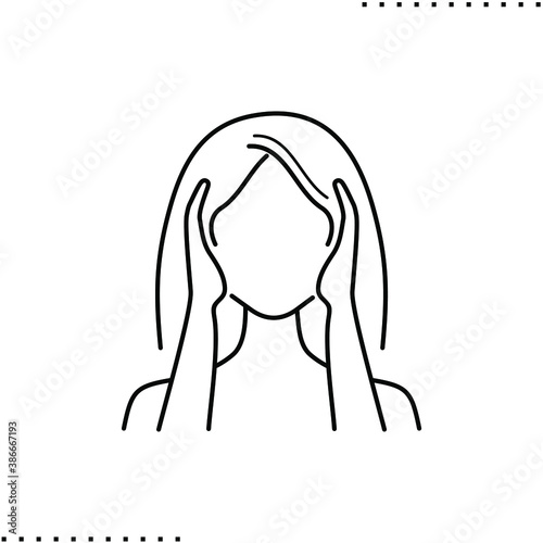 bad news, a woman holds hand on her head,  stressed girl vector icon in outline