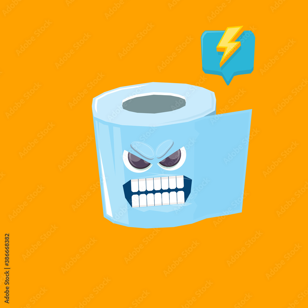 vector funny cartoon toilet paper roll character isolated on orange background. funky smiling kawaii tolet paper roll character vector funny cartoon toilet paper roll character isolated on orange background. funky smiling kawaii tolet paper roll character