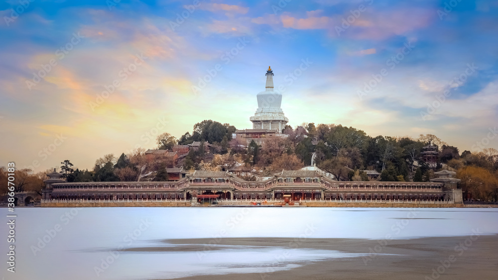 Yongan temple (Temple of Everlasting Peace) situated in the heart of Beihai park in Jade Flower Island. It's home to the White Dagoba - one of the most sacred Dagobas in Beijing, China