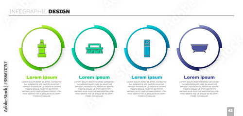 Set Bottle for cleaning agent, Brush, Shaving gel foam and Bathtub. Business infographic template. Vector.