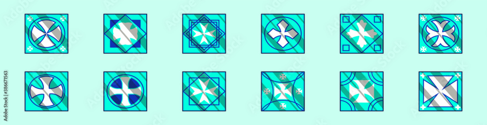 set of maltese cross cartoon icon design template with various models. vector illustration isolated on blue background set of maltese cross cartoon icon design template with various models. vector illustration isolated on blue background