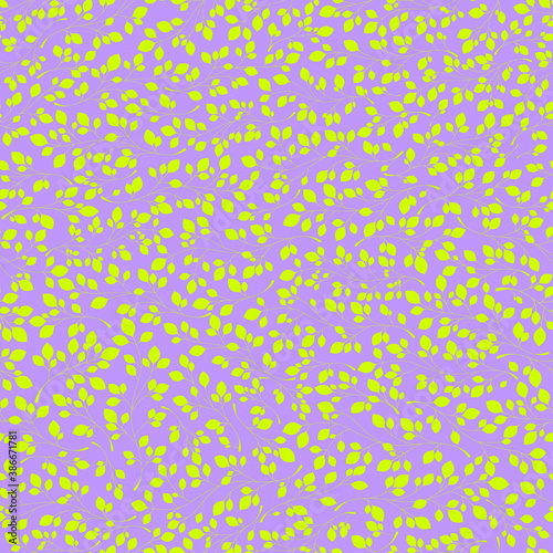 Branches with green leaves on a violet background. Seamless Vector illustration. Stylish background with graphic leaves. Use for wallpaper, web design, surface textures, textile prints, wrapping, etc.