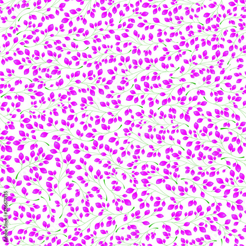 Branches with pink leaves on a white background. Seamless Vector illustration. Stylish background with graphic leaves. Use for wallpaper, web design, surface textures, textile prints, wrapping, etc.