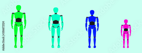 set of crash test dummy cartoon icon design template with various models. vector illustration isolated on blue background