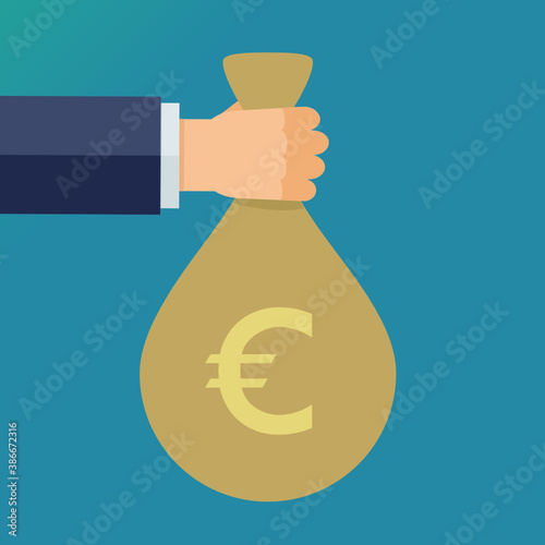 Main tenant un sac d'euros (flat design)
