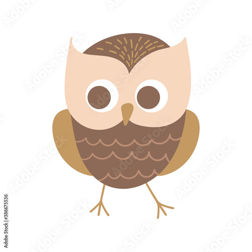 Cute cartoon owl. Funny woodland bird isolated on white background. Vector illustration.