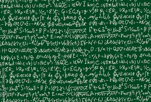 難解な数学の公式を書いた黒板の背景素材
