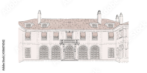 Colorful sketch, wedding venue, architecture. Vector illustration 