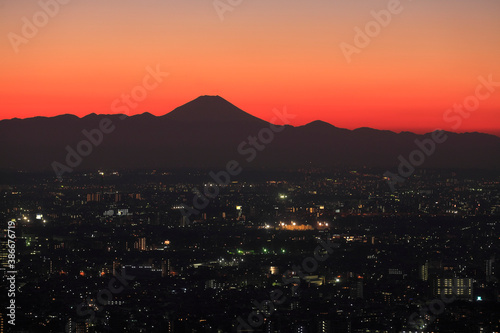 富士山日没残照